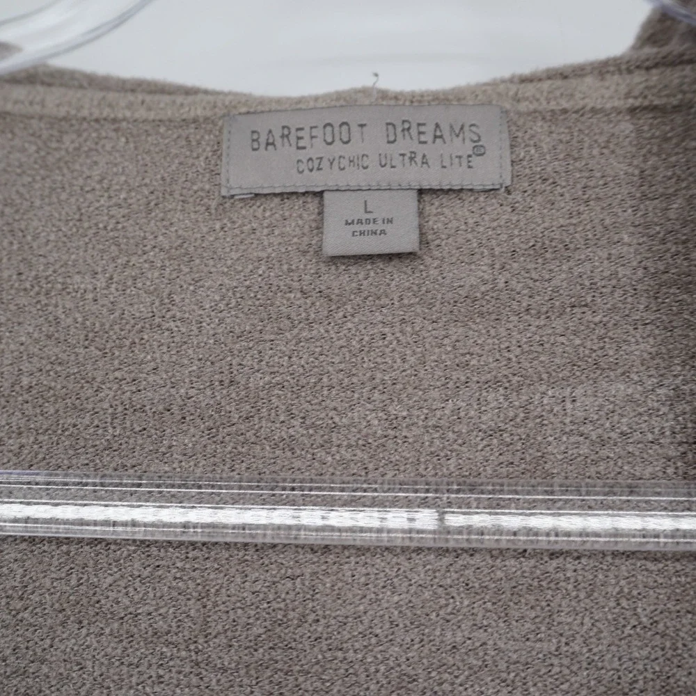 Barefoot Dreams Resort Cozychic Lite Hoodie Cardigan Light Brown Long Open Large